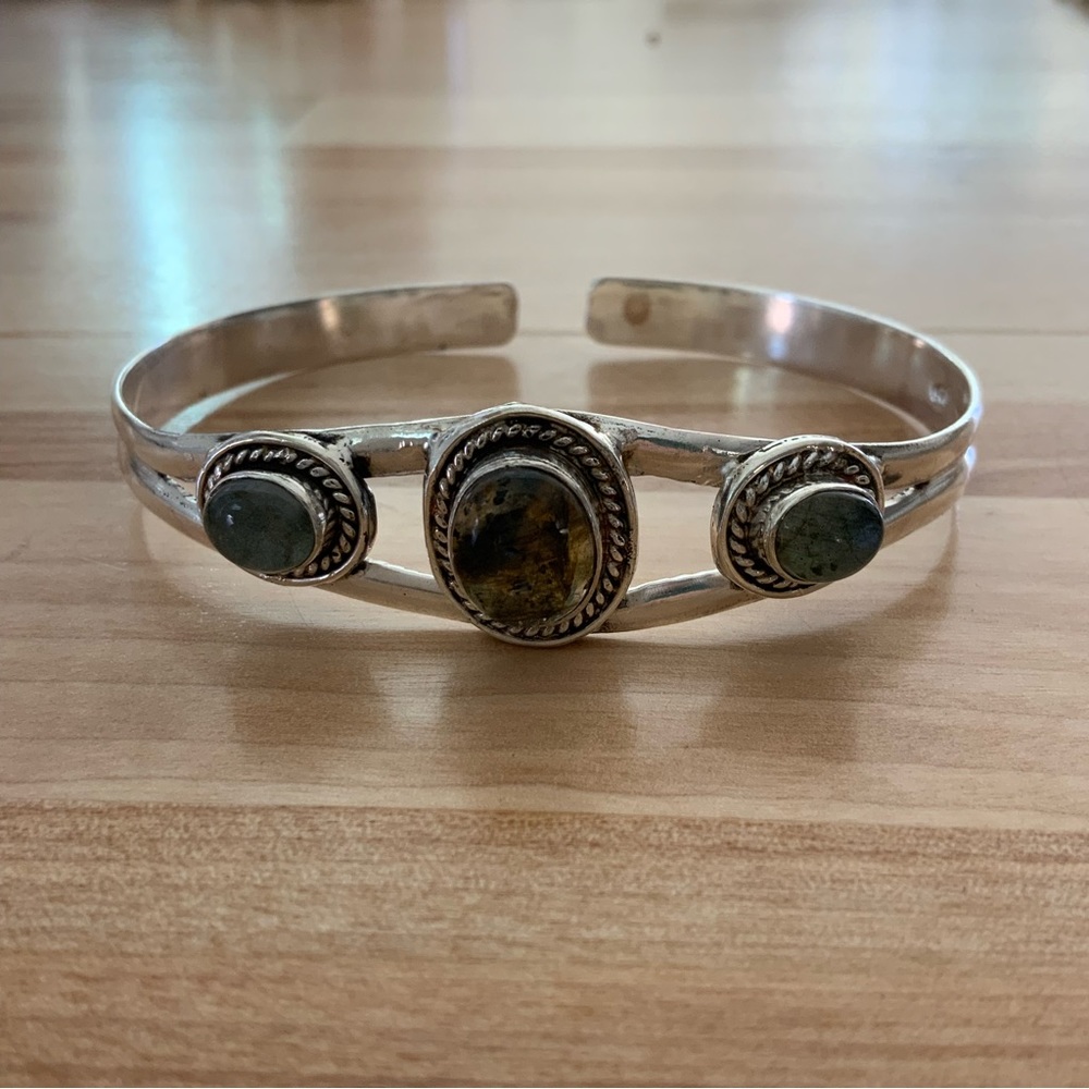 Triple Labradorite Solid 925 Sterling Silver Cuff… - image 3